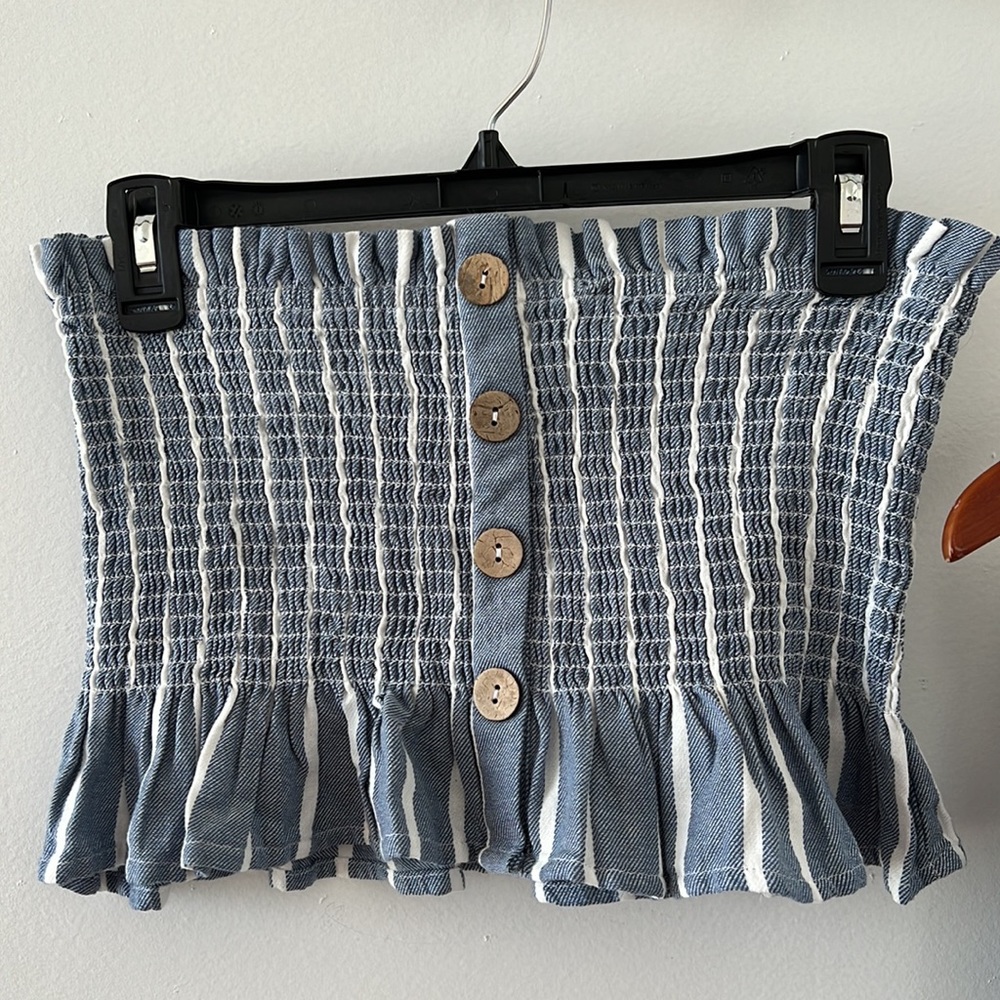 Cotton striped smocked tube top with ruffles - Picture 3 of 5